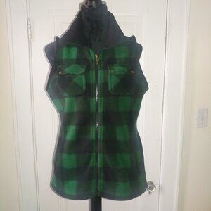 CHAPS: Green Checkered Zip-Up Fleece Vest - Women's Size Medium